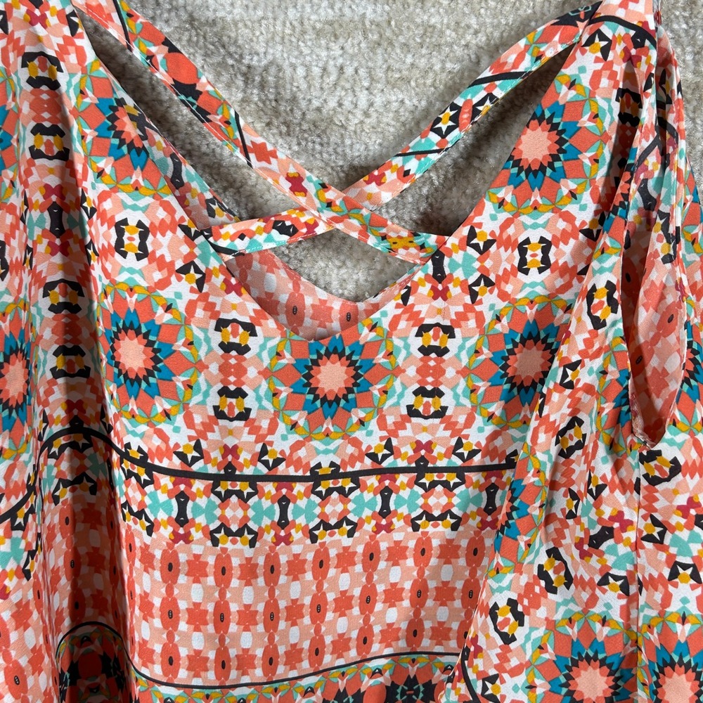 Torrid Womens Boho Geometric Kaleidoscope Cold Shoulder Strappy Top Coral Size 0 - Picture 7 of 8